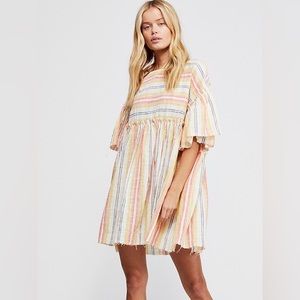 Free People Yellow Tunic Dress Size S Small Boho Summer Nights Striped